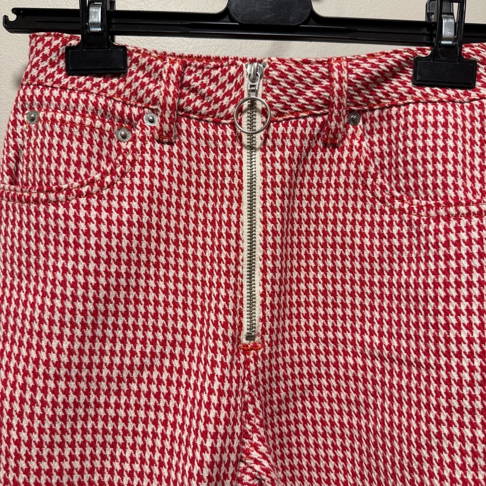 Topshop MOTO Red Houndstooth Wide Leg Cropped 100% Cotton Capri Pants - W25 - Picture 4 of 9